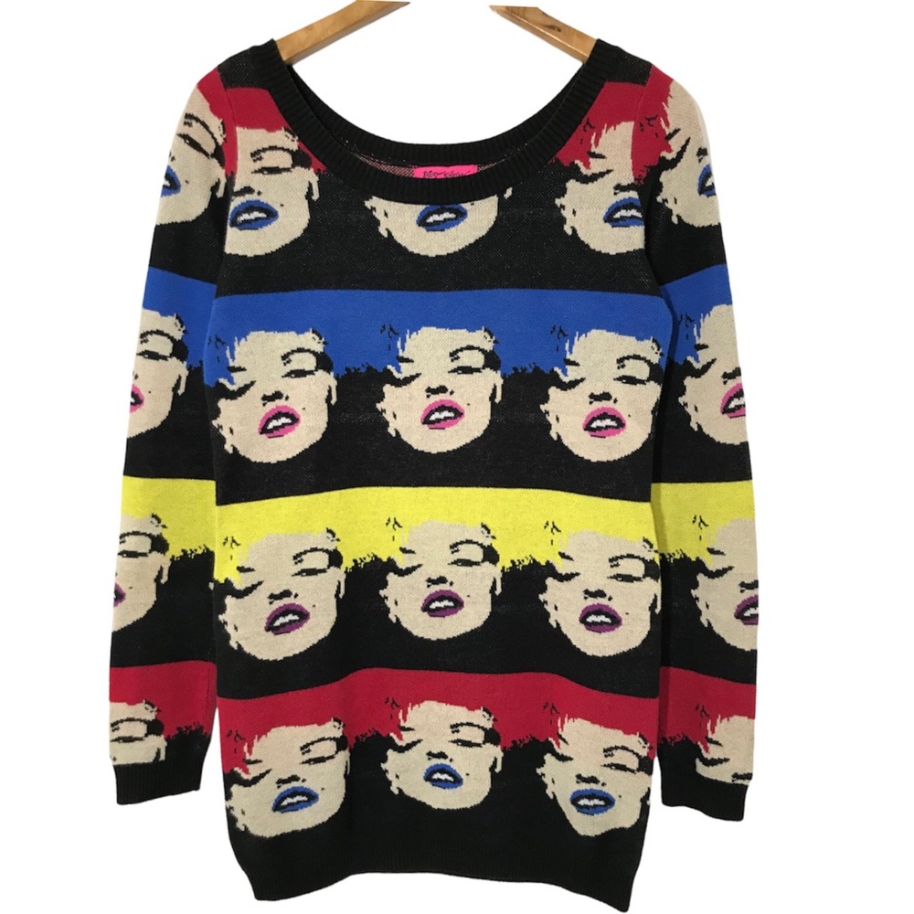Vintage Betsey Johnson Sweater Dress Marilyn Monroe Warhol S Small Intarsia Knit